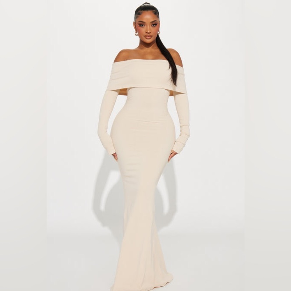 Elegant Snatched Off-Shoulder Cream Dress